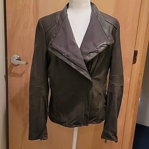 Elie Tahari leather moto jacket Grey medium